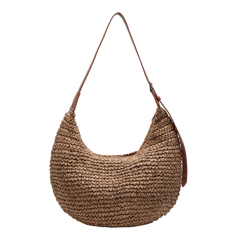 Woven Bag Women Casual Large Capacity Handmade Straw Shoulder Purse