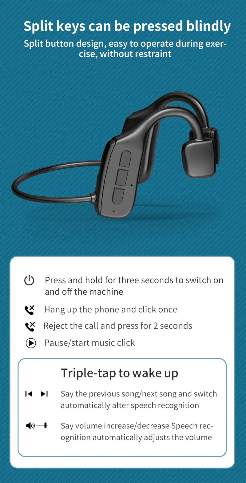 Słuchawki kostne Bone Conduction Bluetooth 5.1 — sportowe